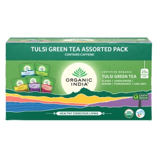 Organic India TULSI GREEN TEA ASSORTED 25 Tea Bags, Amazing Combination Refreshes